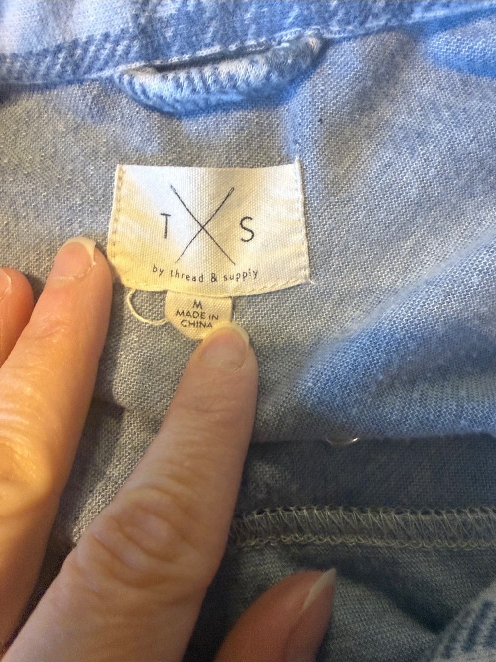 Thread & Supply Light Blue and White Plaid Cropped Button-Up Shirt - Picture 2 of 4
